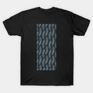 Navy Blue and pale acqua Leafy Twigs T-Shirt